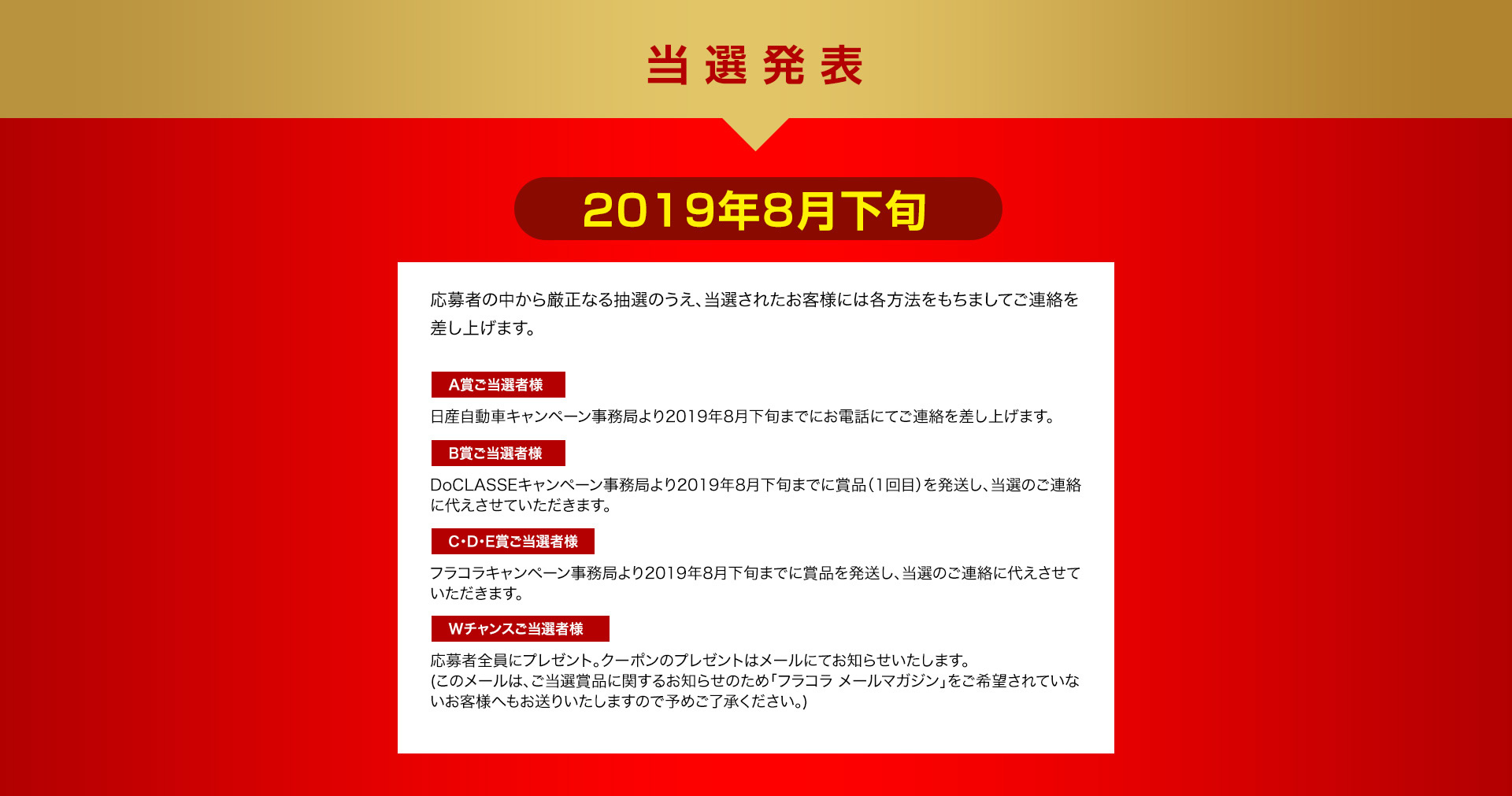 当選発表 2019年8月下旬