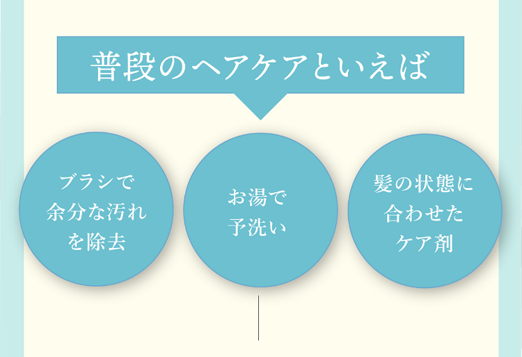 普段のヘアケアといえばブラシで余分な汚れを除去/お湯で予洗い/髪の状態に合わせたケア剤