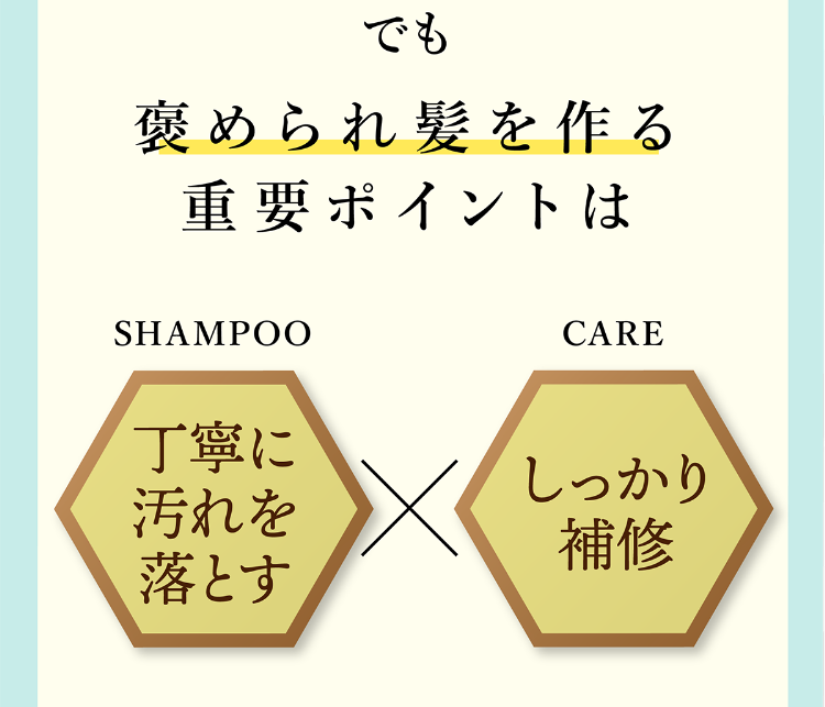 でも褒められ髪を作る重要ポイントは 丁寧に汚れを落とすxしっかり補修