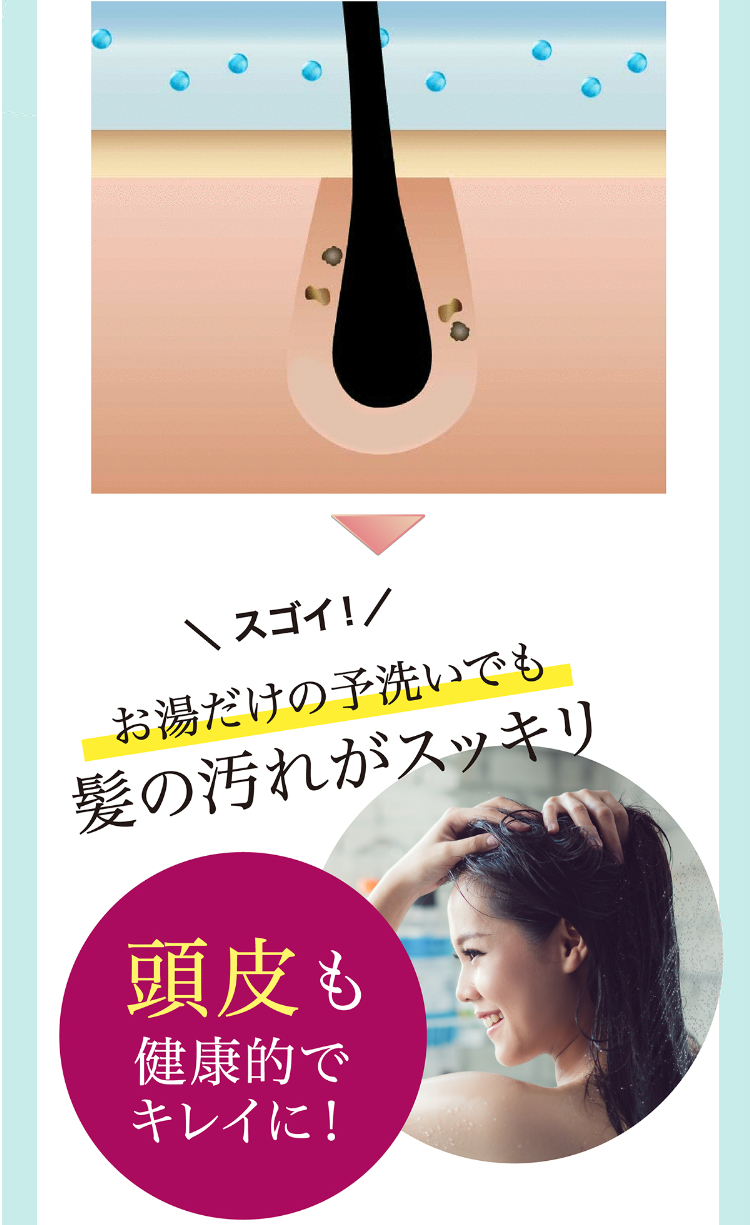 お湯だけの予洗いでも髪の汚れがスッキリ